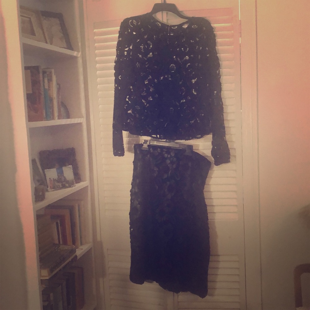 Designer leather, floral skirt/blouse